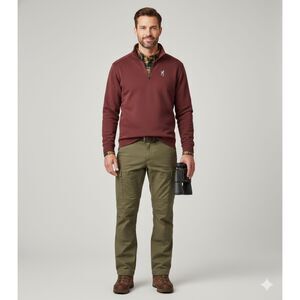 Browning 1/4 Zip Sweatshirt Maroon Long Sleeve Pullover Logo Outdoor Layer Sz XL